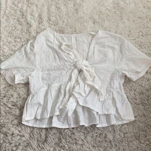 White tie-front top